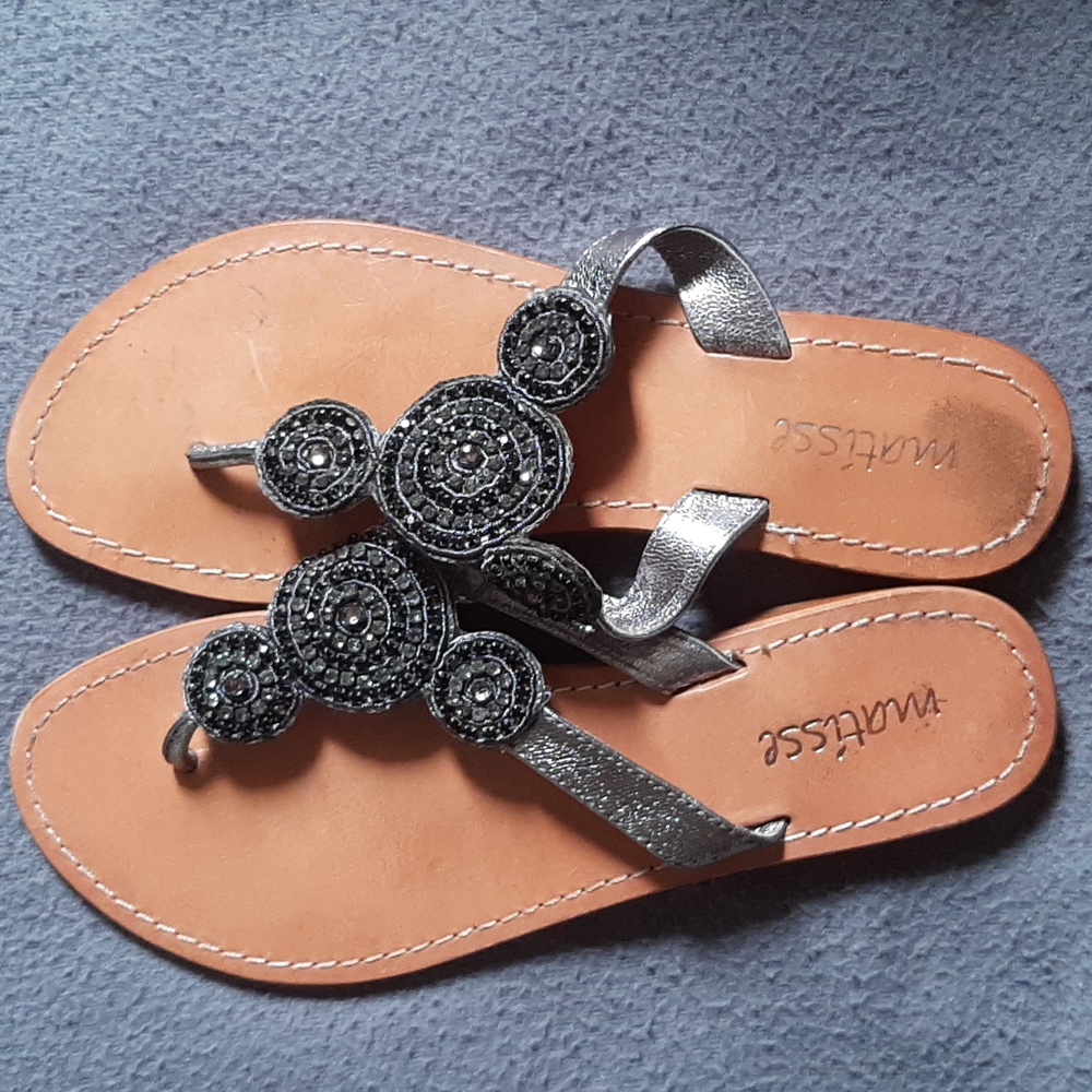 Matisse Formal Sandal Gray Leather Rhinestones Size 9
